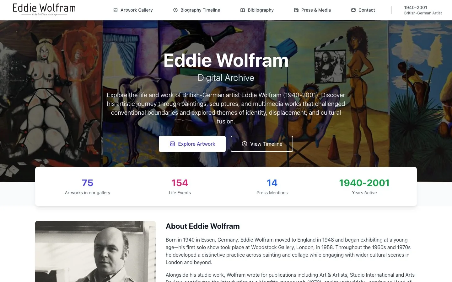 Eddie Wolfram Digital Archive - web design portfolio